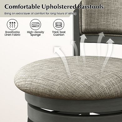 Swivel Bar Stools Set Of 2 With Soft-padded Back And Seat