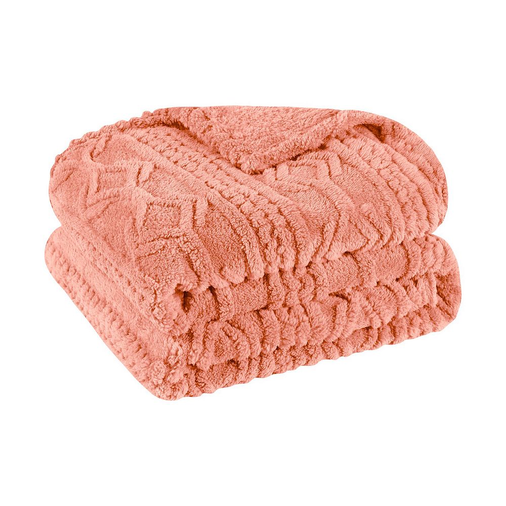 SUPERIOR Arctic Boho Jacquard Plush Fleece Blanket (blush)