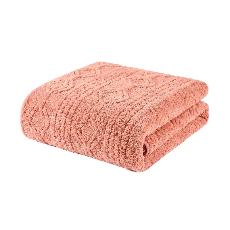 SUPERIOR Arctic Boho Jacquard Plush Fleece Blanket, Blush