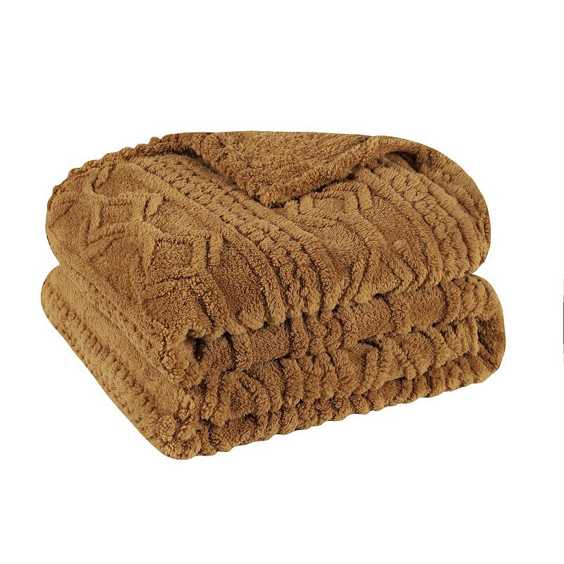Superior Arctic Fleece Boho Knit Jacquard Blanket  Throw XL  Camel