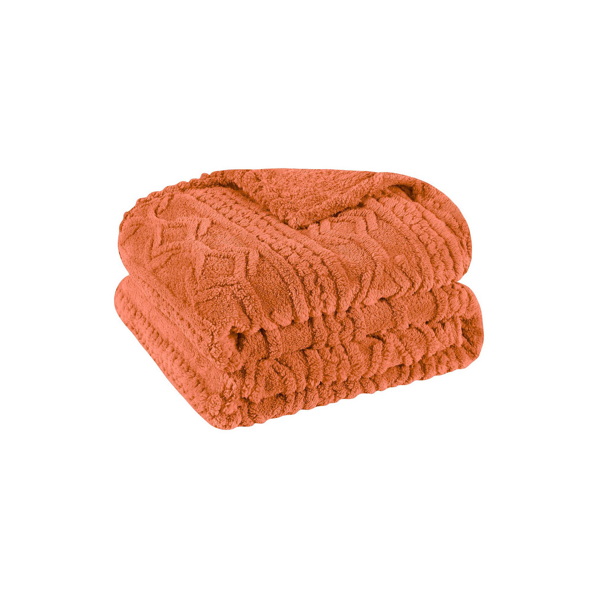 SUPERIOR Arctic Boho Jacquard Plush Fleece Blanket, Dusty Orange