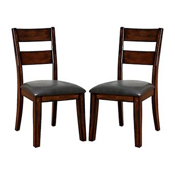Set Of 2 Faux Leather And Wood Dining Side Chairs In Dark Cherry