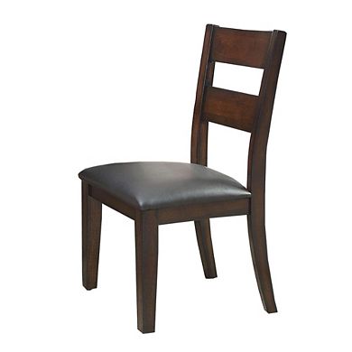 Set Of 2 Faux Leather And Wood Dining Side Chairs In Dark Cherry