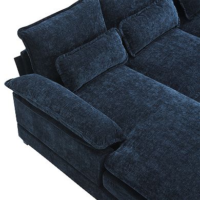Modern U-shaped Sectional Sofa With Waist Pillows,6-seat Upholstered Symmetrical Sofa Furniture