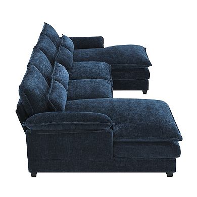Modern U-shaped Sectional Sofa With Waist Pillows,6-seat Upholstered Symmetrical Sofa Furniture