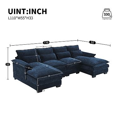 Modern U-shaped Sectional Sofa With Waist Pillows,6-seat Upholstered Symmetrical Sofa Furniture