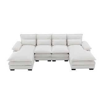 Modern U-shaped Sectional Sofa With Waist Pillows,6-seat Upholstered Symmetrical Sofa Furniture