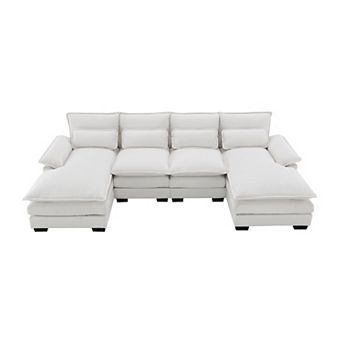 Modern U-shaped Sectional Sofa With Waist Pillows,6-seat Upholstered Symmetrical Sofa Furniture