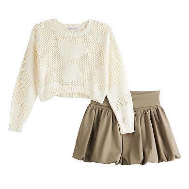 Girls 7-16 Adyson Parker Heart Sweater & Bubble Skirt Set