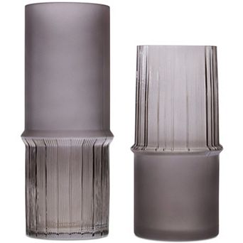 Modern Ribbed Texture Design with Frosted Accent Decorative Glass Vases Set of 2 for Flowers
