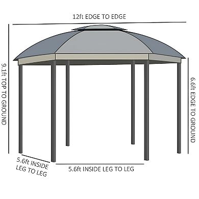 Round Outdoor Gazebo, Patio Dome Gazebo Canopy Shelter With Double Roof