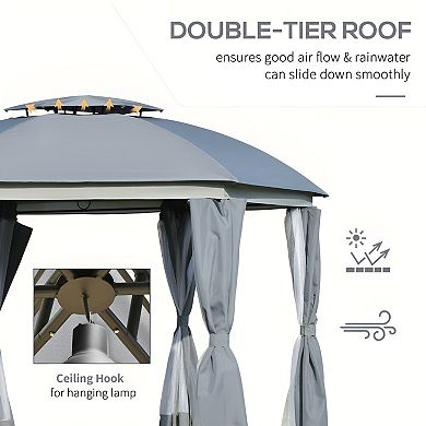 Round Outdoor Gazebo, Patio Dome Gazebo Canopy Shelter With Double Roof