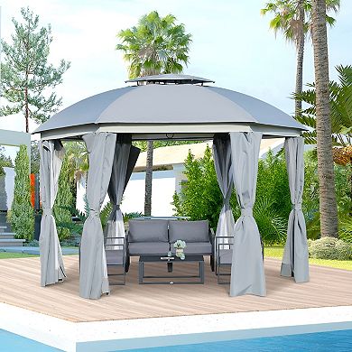Round Outdoor Gazebo, Patio Dome Gazebo Canopy Shelter With Double Roof