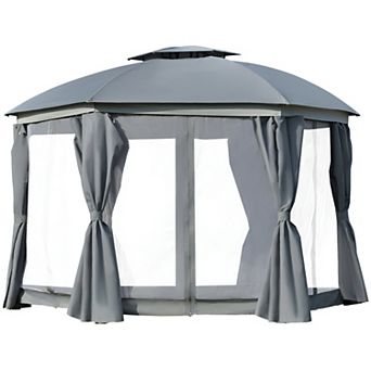 Round Outdoor Gazebo, Patio Dome Gazebo Canopy Shelter With Double Roof