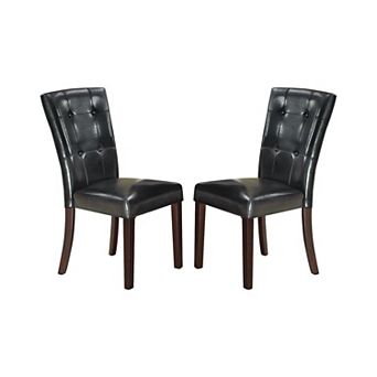 Set Of 2 Leather Upholstered Dining Chairs In Black