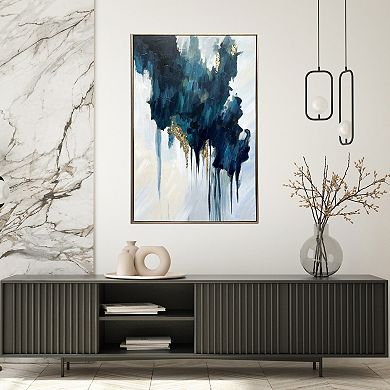 Gallery 57 Turquoise Glimmer Abstract Hand Painted 24" x 36" Floating Framed Wall Art Print