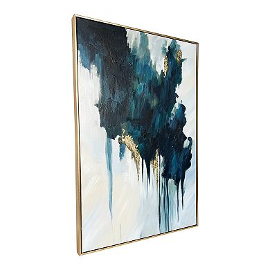 Gallery 57 Turquoise Glimmer Abstract Hand Painted 24" x 36" Floating Framed Wall Art Print