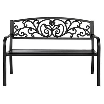 Powder Coated Garden Bench Elegant Steel Construction, Antique Finish for Front & Backyard Decor