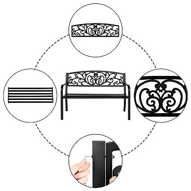 Powder Coated Garden Bench Elegant Steel Construction, Antique Finish for Front & Backyard Decor