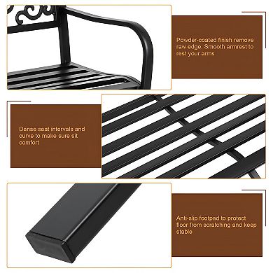 Powder Coated Garden Bench Elegant Steel Construction, Antique Finish for Front & Backyard Decor