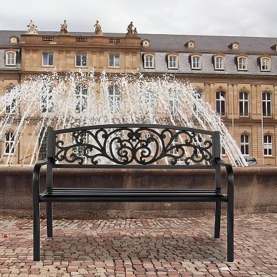 Powder Coated Garden Bench Elegant Steel Construction, Antique Finish for Front & Backyard Decor