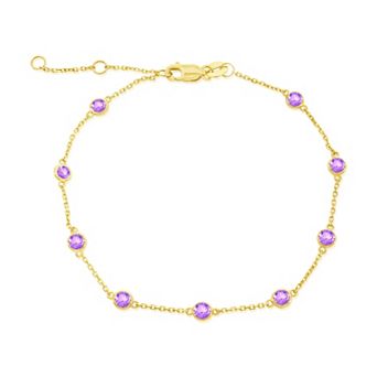 Divine Gold 14k Gold Amethyst Station Bracelet