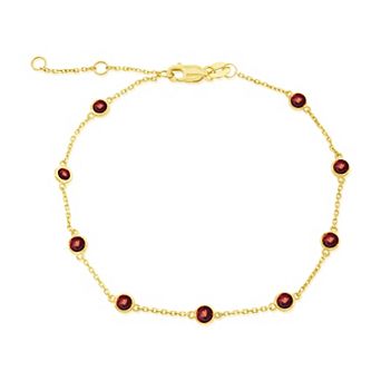 Divine Gold 14k Gold Garnet Station Bracelet