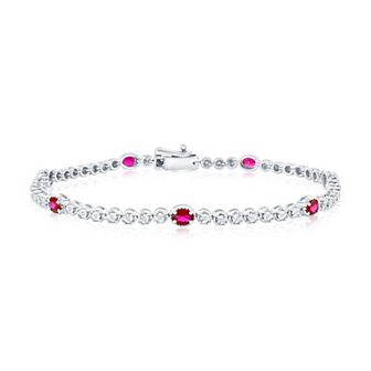 Divine Gold Sterling Silver Lab-Created Ruby & 1/10 Carat T.W. Diamond Tennis Bracelet