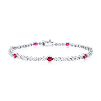 Divine Gold Sterling Silver Lab-Created Ruby & 1/10 Carat T.W. Diamond Tennis Bracelet