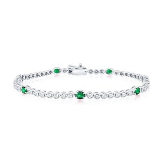 Divine Gold Sterling Silver Lab-Created Emerald & 1/10 Carat T.W. Diamond Tennis Bracelet