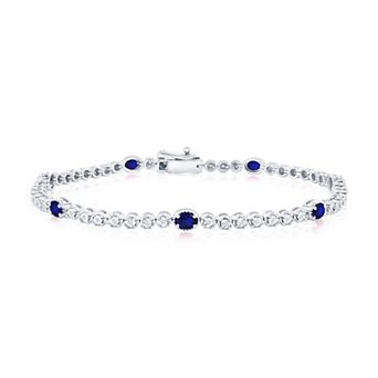Divine Gold Sterling Silver Lab-Created Sapphire & 1/10 Carat T.W. Diamond Tennis Bracelet