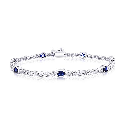 Divine Gold Sterling Silver Lab Created Sapphire 1 10 Carat T.W. Diamond Round Stone Tennis Bracelet