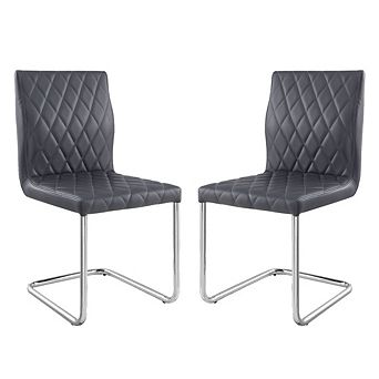 Set Of 2 Pu Side Chairs In Gray And Chrome