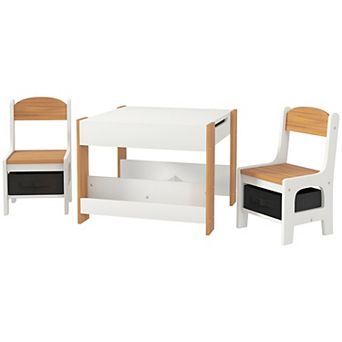 Versatile Nursery Table & Chairs Set with Flip Blackboard, Storage Drawers, and Bookshelf