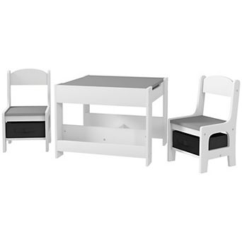Versatile Nursery Table & Chairs Set with Flip Blackboard, Storage Drawers, and Bookshelf