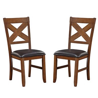 Set Of 2 Faux Leather Upholstered Side Chairs In Espresso And Walnut