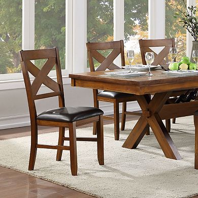 Set Of 2 Faux Leather Upholstered Side Chairs In Espresso And Walnut