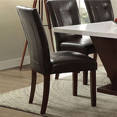 Set Of 2 PU Side Chairs In Espresso And Walnut