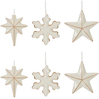 Modern Elegance - Ceramic Star and Snowflake Ornaments - Set of 6