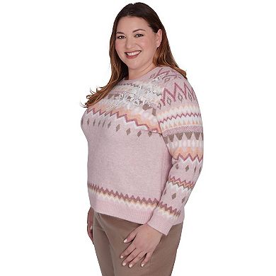 Plus Size Alfred Dunner Floral Embroidered Fairisle Sweater