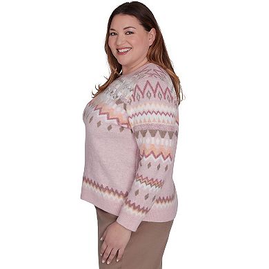 Plus Size Alfred Dunner Floral Embroidered Fairisle Sweater