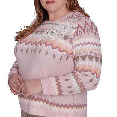 Plus Size Alfred Dunner Floral Embroidered Fairisle Sweater