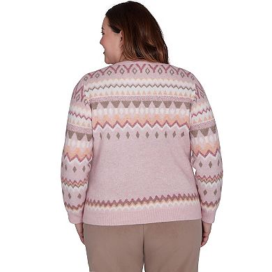 Plus Size Alfred Dunner Floral Embroidered Fairisle Sweater