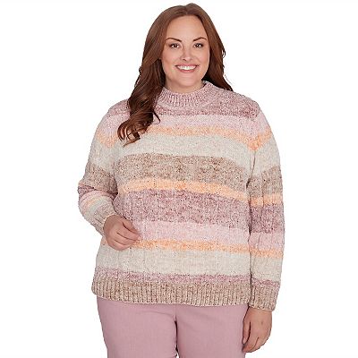 Plus Size Alfred Dunner Chenille Spray Dyed Striped Sweater