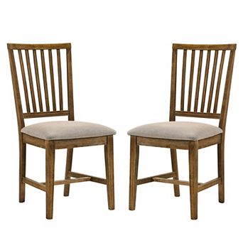 Set Of 2 Upholstered Side Chair In Tan And Weathered Oak