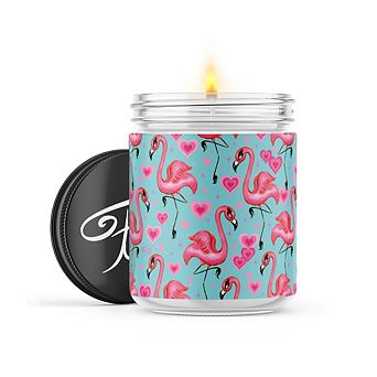 Flamingo With Hearts Aqua - 22-oz Candle Jar - Sweet Orange & Chili Pepper