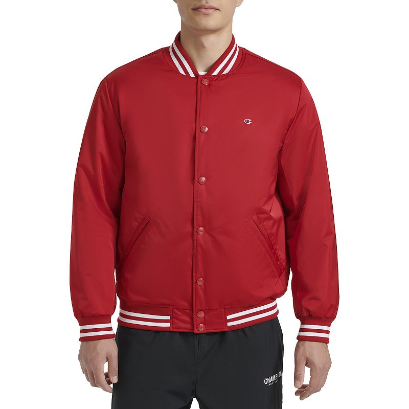 Men's Champion® Classic Varsity Bomber Jacket with Quilted Lining, Size: XL, Red Pepper