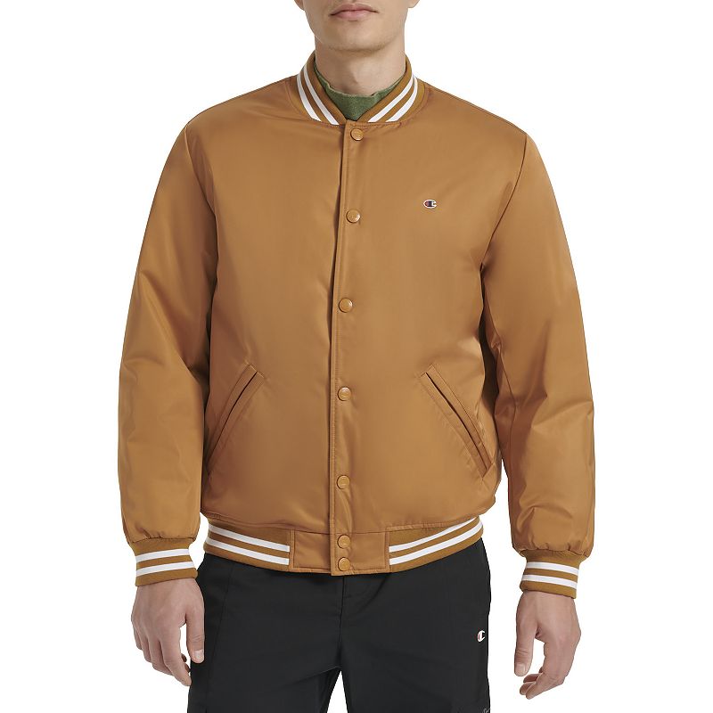 Men's Champion® Classic Varsity Bomber Jacket with Quilted Lining, Size: Large, Black