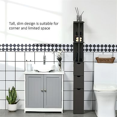 Stylish Tall and Slim Vertical Design Bathroom Storage Cabinet-Brown