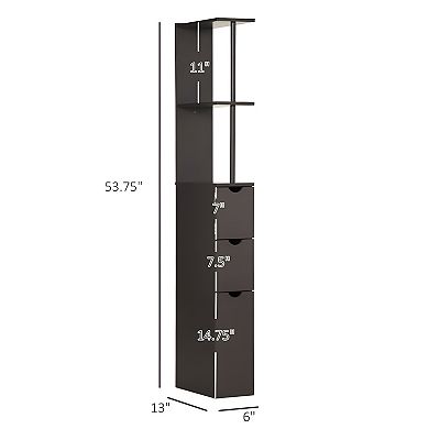 Stylish Tall and Slim Vertical Design Bathroom Storage Cabinet-Brown